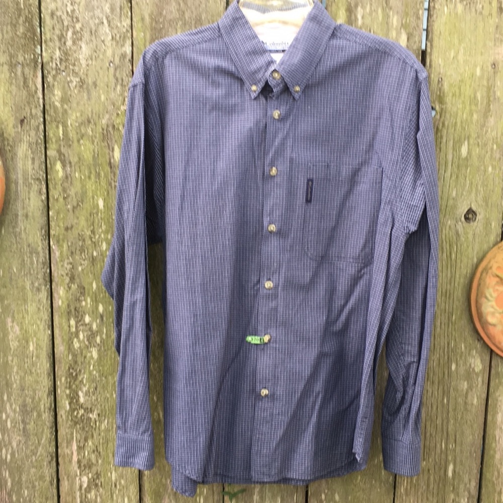 Columbia Long Sleeve Cotton Shirt Med Blue Plaid